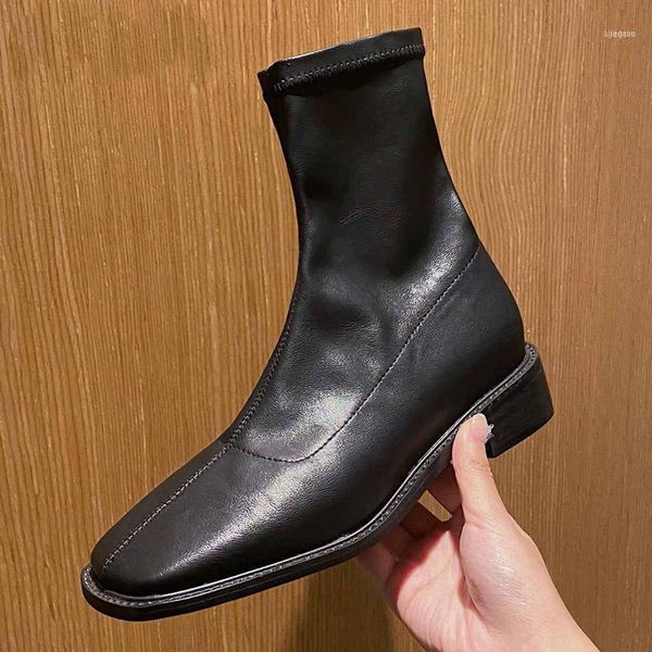 

boots 2021 winter shoes women's ankle korean square toe zipper leisure convenient femme11, Black