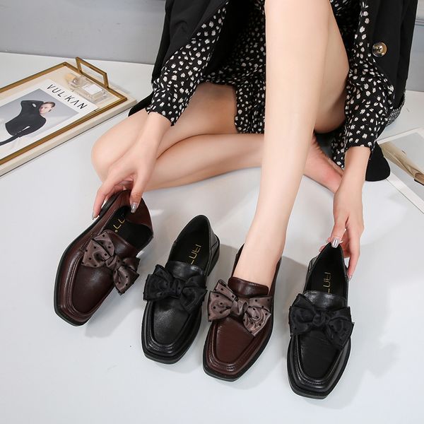 

dress shoes small leather shoes women's heel comfortable soft bottom large fat wide ankle loafers, Black