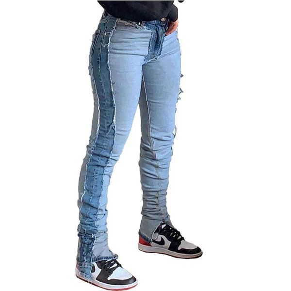 

ruched denim blue high waist stacked pants autumn 2021 women clothing streetwear jeans fashion skinny pockets trousers women's