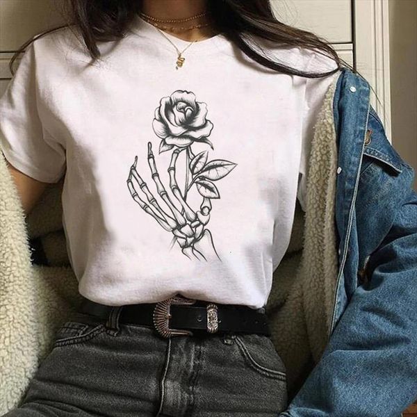 

men print clothes graphic cartoon t shirts skull flower 90s ladies fall autumn halloween lady tees female shirt, White;black