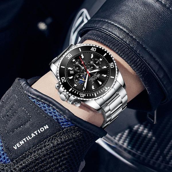 

wristwatches 2021 men's quartz watch fashion luxurious sports waterproof luminous chronograph stainless steel men watches clock, Slivery;brown