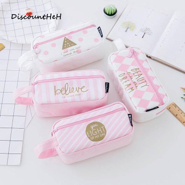 

kawaii pink canvas pencil case large capacity pencilcase bag school stationery supply bags