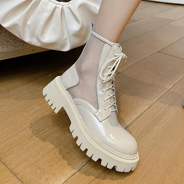 

boots out women's spring and summer british style single mesh versatile white red breathable, Black