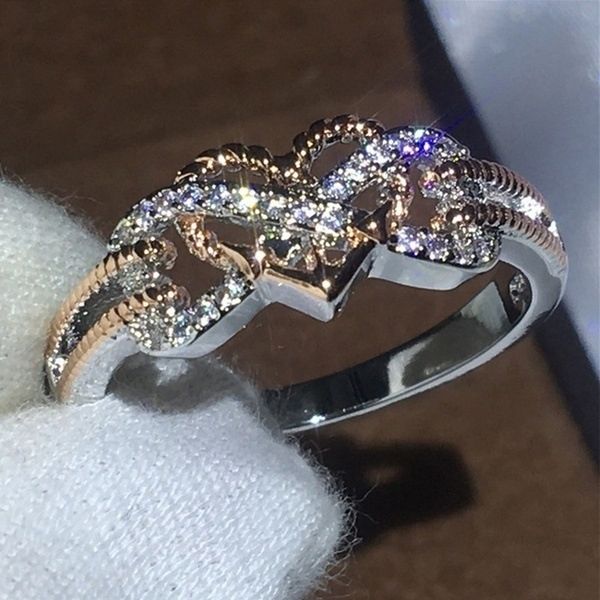 

designer ring choucong handmade heart love party wedding band ring diamond cz rose white gold rings for women men jewelry, Slivery;golden