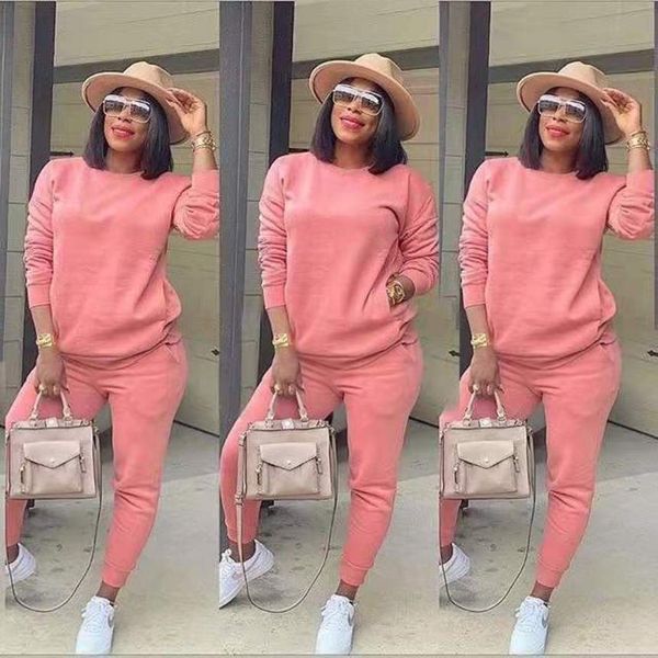 

2021 fashion solid cotton slim casual sweater sports suit two piece set, Gray