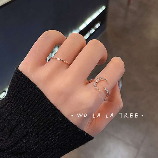 

korean combination set female personality fashion simple temperament index finger joint ring niche, Black
