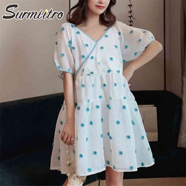

plus size 4xl sweet summer midi dress women korean style ladies short sleeve white dots tunic sundress female 210421, Black;gray