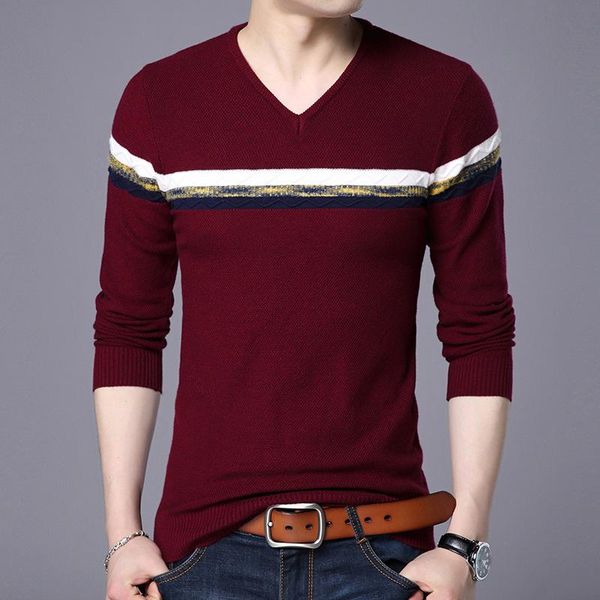 

#1315 spring pattern striped knitting korean pullover men v-neck knitwear plus size sweater for jersey hombre 4xl men's sweaters, White;black