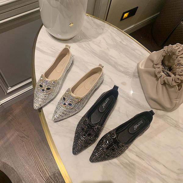 

dress shoes women simple ladies casual flats pumps pointed toe spring autumn crystal summer beach woman size 39 z43q, Black