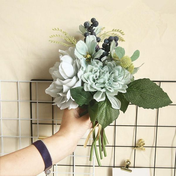 

silk berries dahlia peony bride bouquet wedding decorative flowers artificial floral for home decoration accessories & wreaths