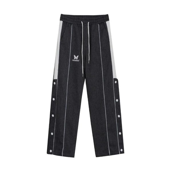 

women's pants & capris 2021 early autumn temperament men and women with butterfly embroidery reflective half-leg buttoned straight-leg, Black;white