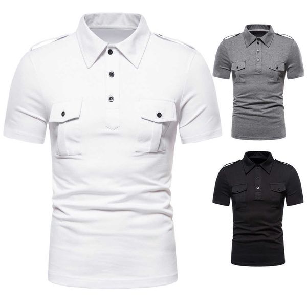 

men's summer european lapel short sleeve t-shirt tooling half yt056, Black