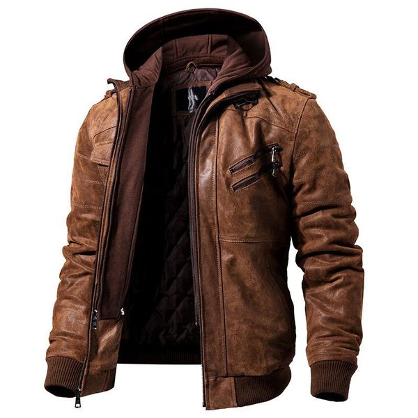 

men's leather & faux jacket men vintage genuine hooded motorcycle mens jaqueta masculino couro fm-95 yy764, Black