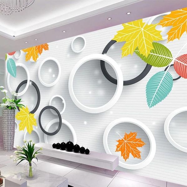 

wallpapers custom any size po self adhesive wallpaper 3d circles leaves landscape murals living room tv sofa backdrop wall waterproof