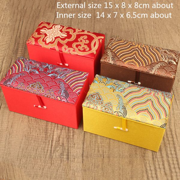 4 Stück Ornament-Geschenkbox aus Seidenbrokat im chinesischen Stil mit Baumwollfüllung, rechteckig, für Schmuck, Jadeware, Kunsthandwerk, Aufbewahrungsbox, Verpackung, 15 x 8 x 8 cm