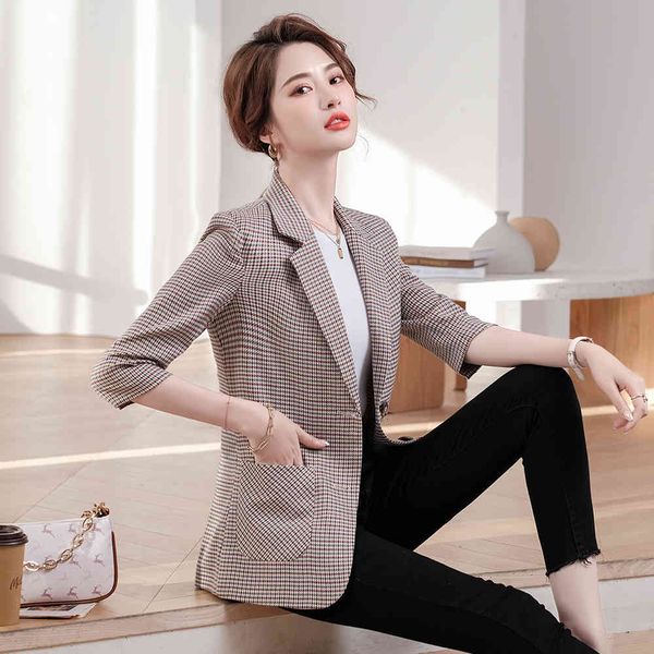 

suit suit mode gray ladies red chess half blazer sleeve for 2021 spring female formal jacket with real pockets, White;black