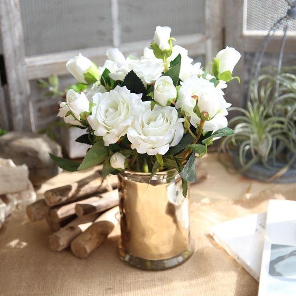 

artificial rose flowers branch birthday party supplies fake leaves flower for living room home decoration white pink tm348 decorative & wrea