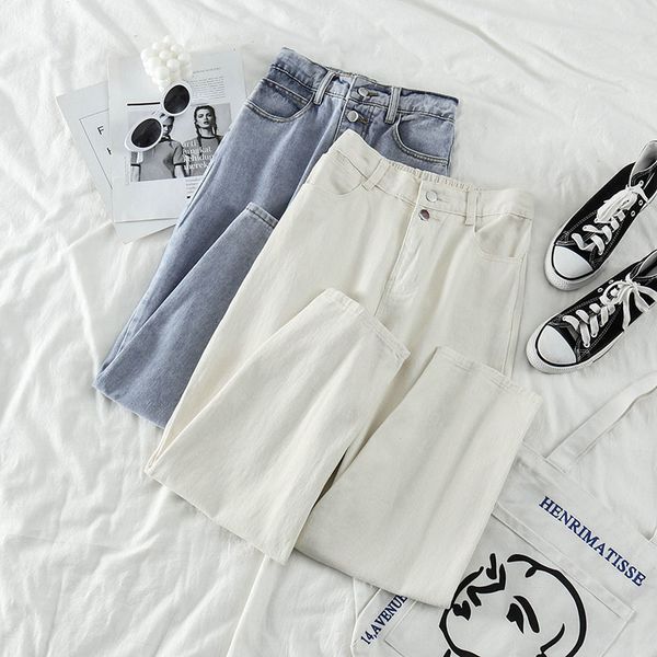 

women's jeans female smooth pants, harajuku style, high waist, relaxing, broad leg, internet celebrity women's jeans, spring c87k, Blue