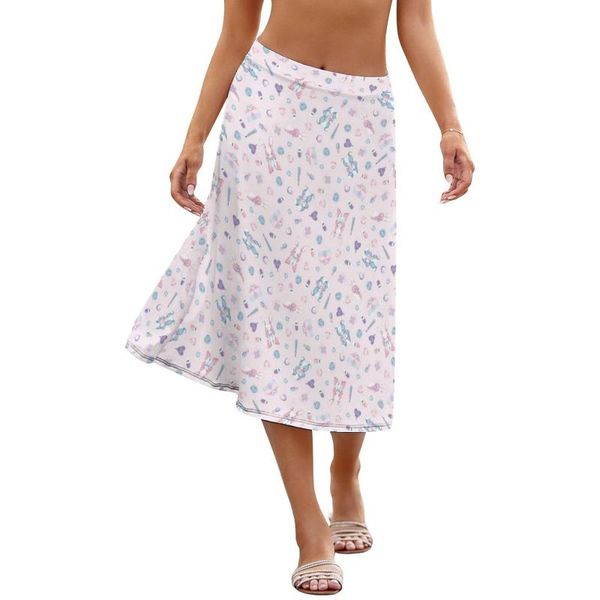 

skirts harajuku skirt sale social woman printed polyester stretch midi, Black