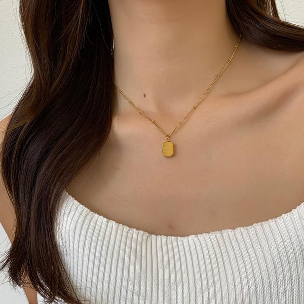 

pendant necklaces stainless steel rectangle letter for women beads chain choker collar 2021 fashion gold plated jewelry, Silver