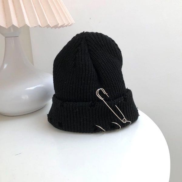 

beanies kpop skullcap street knitted bonnets metal ring brimless bucket hats hip hop holes caps women men bonnet gorras hombre