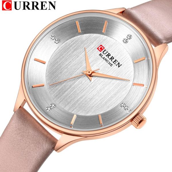 

wristwatches watches for women brand curren rhinestone women's wriswatch with leather ladies dress watch female clock relogio feminino, Slivery;brown