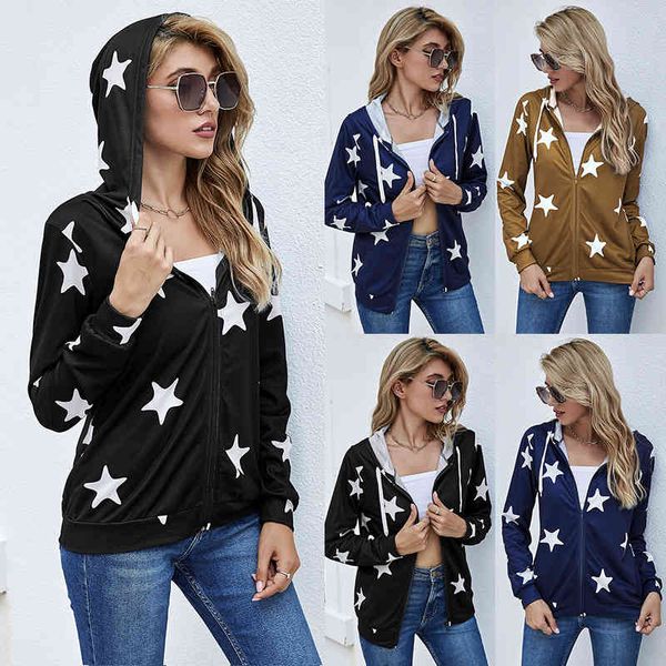 

trendy iadies' sweaters women's five pointed star hooded sweater in autumn and winter 2021, Black