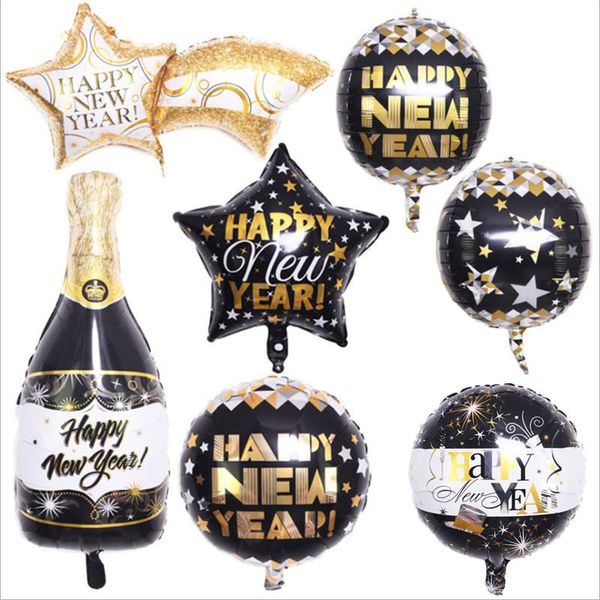 

party decoration black gold happy year balloon tail tooth five-pointed star shooting wine bottle 4d ball