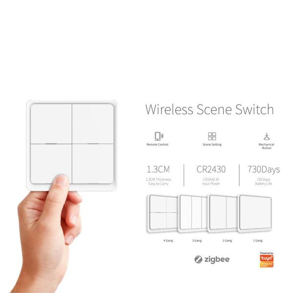 

smart home control tuya zigbee wireless sticker 4-way switch panel scene key