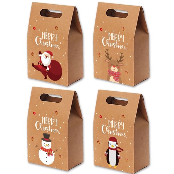 Presente de Natal embrulhado Retro Kraft Candy Cookie Bolsa Cartoon Santa Claus Elk Snowman Snow Penguin Craft Giftbag Ano Novo Party