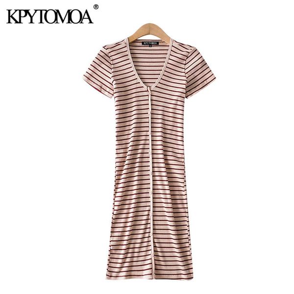 

women chic fashion striped button-up mini dress vintage v neck short sleeve slim female dresses vestidos mujer 210416, Black;gray