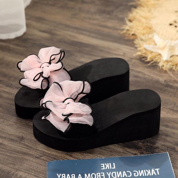 

slippers woman height-heel female lope flops beach shoes slipper scarpe women pantoufle femme 2021 fashion, Black