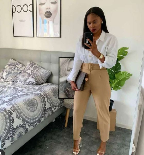 

women's fashion leisure professional trousers, Black;white