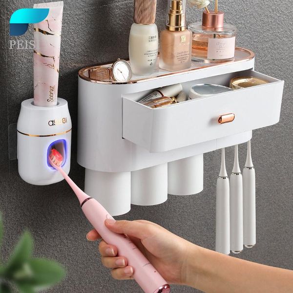 

bath accessory set peisi light luxury magnetic toothbrush holder automatic toothpaste squeezer dispenser home bathroom accessories