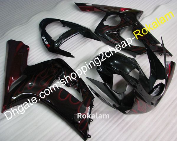 

for kawasaki fairing zx6r 2003 2004 red flame zx-6r 03 04 zx 6r motorbike fairings body kits black red (injection molding)