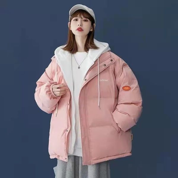 

down cotton padded clothes female 2021 new winter korean fake two-piece loose thickened live broadcast network red, Black