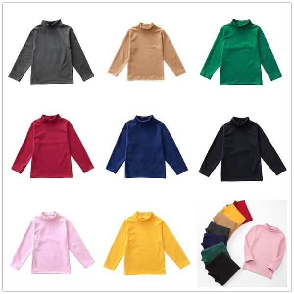 Meninos sólidos camisetas Autumn Long Manga Turtleneck Alta Collar Camisetas Meninas Quente Camisa Agradável Crianças Top Roupa Interior 2-16Y 210413