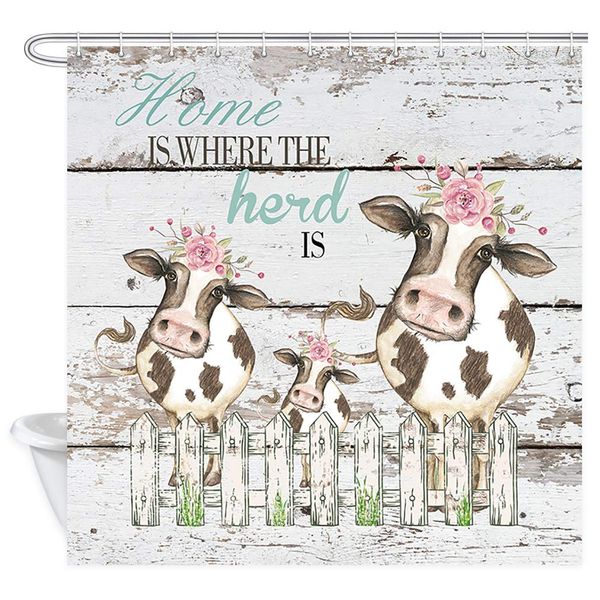 

farm sweet farm farmhouse fall cow shower curtain, family farm buffalo cow farmhouse on vintage rustic wooden board shower
