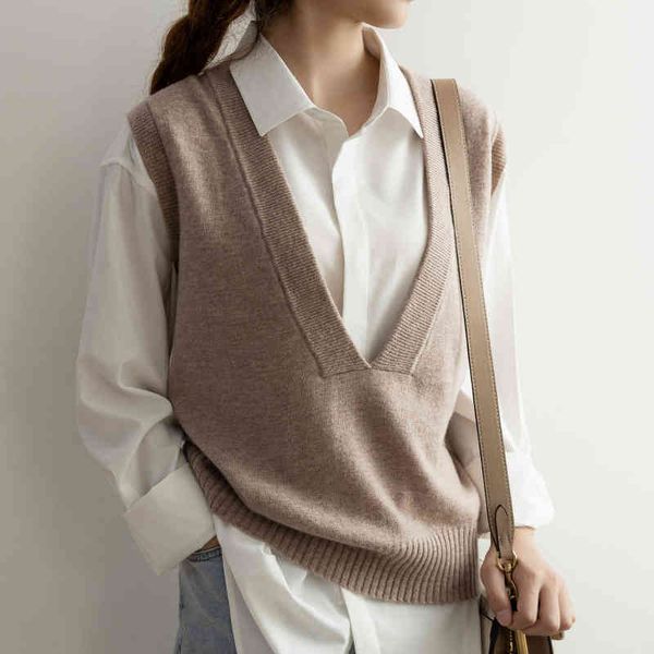 

sweaters autumn winter 100% cashmere sweater women sleeveless v-neck knitted vest female solid color casual tank pullove, White;black