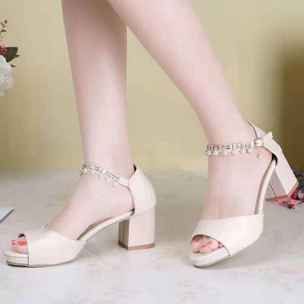 

sandals and south korea station women's summer middle heel 2021 versatile fish mouth high heeled shoes thick, Black
