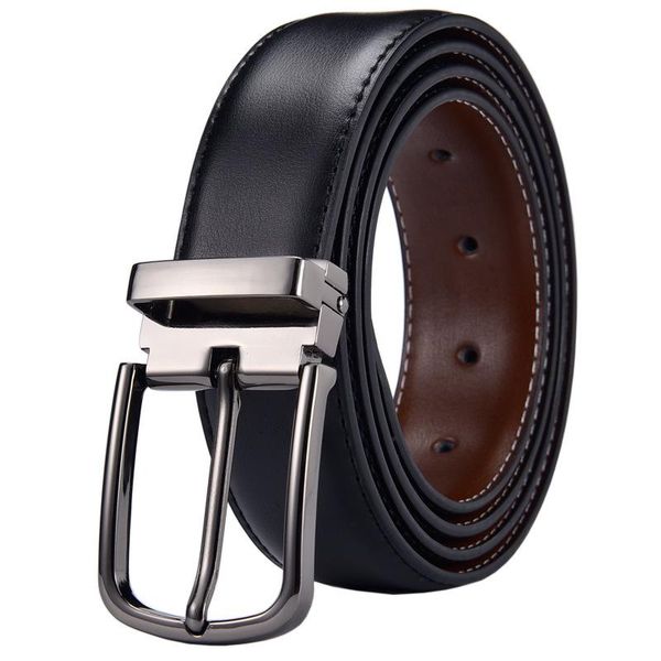 

belts men's genuine leather belt brand designer business alloy pin buckle women's the can be used on both sides, Black;brown