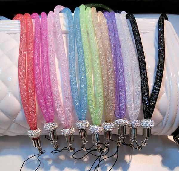 

universal paragraph long section hanging lace crystal lanyard crystal rhinestone in neck with claw clasp id badge holder for mobile phone