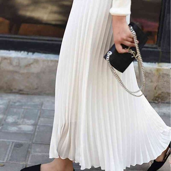 

high waist bandage pleated long skirts women solid pleated elegant midi elastic waist skirt a-line hip slim long skirts, Black