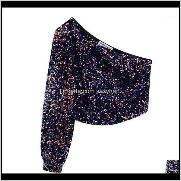

blouses shirts womens clothing apparel drop delivery 2021 women autumn fashion shiny sequins single off shoulder modern lady blouse1, White