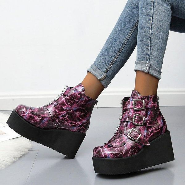 

boots women's nude autumn and winter plus size colorful platform wedges, Black