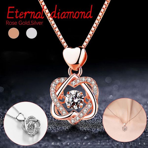 

pendant necklaces love heart necklace charm for women vintage crystal vein collares jewelry bracelet gifts #0106, Silver