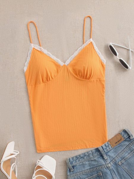 

lace trim cami c81k#, White