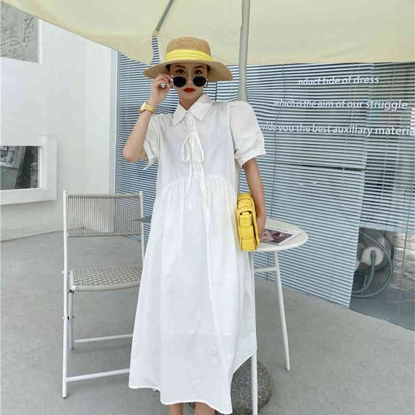 

women white dress female summer french retro niche lace lapel korean puff sleeve temperament loose shirt skirt 16f0912 210510, Black;gray