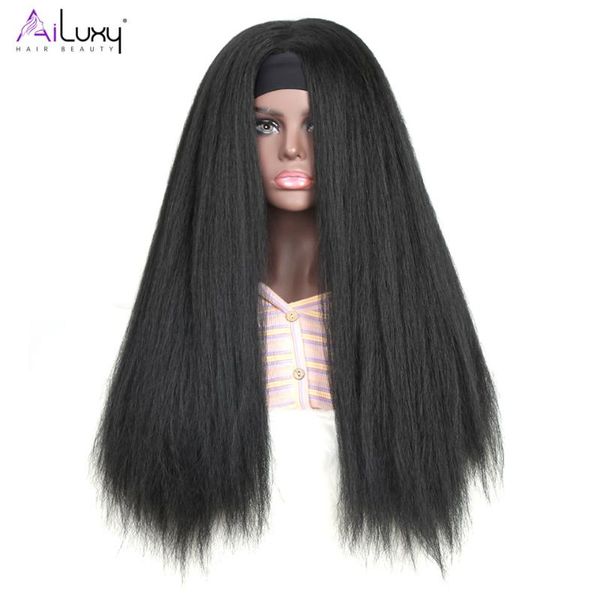 

synthetic wigs ailuxy 1b long kinky straight headband hair for african american women natural black 24 inch afro