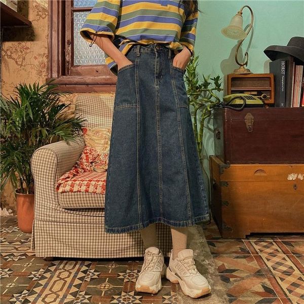 

skirts denim women retro high waist chic bf style fall est ladies streetwear all-match fashion loose femme bottoms, Black